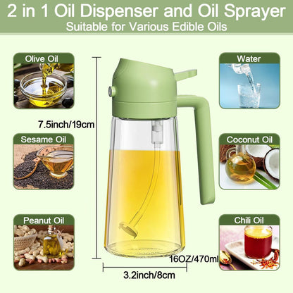 16Oz Cooking Oil Dispenser Bottle for Kitchen 2-In-1 Olive Oil Dispenser and Oil Spray