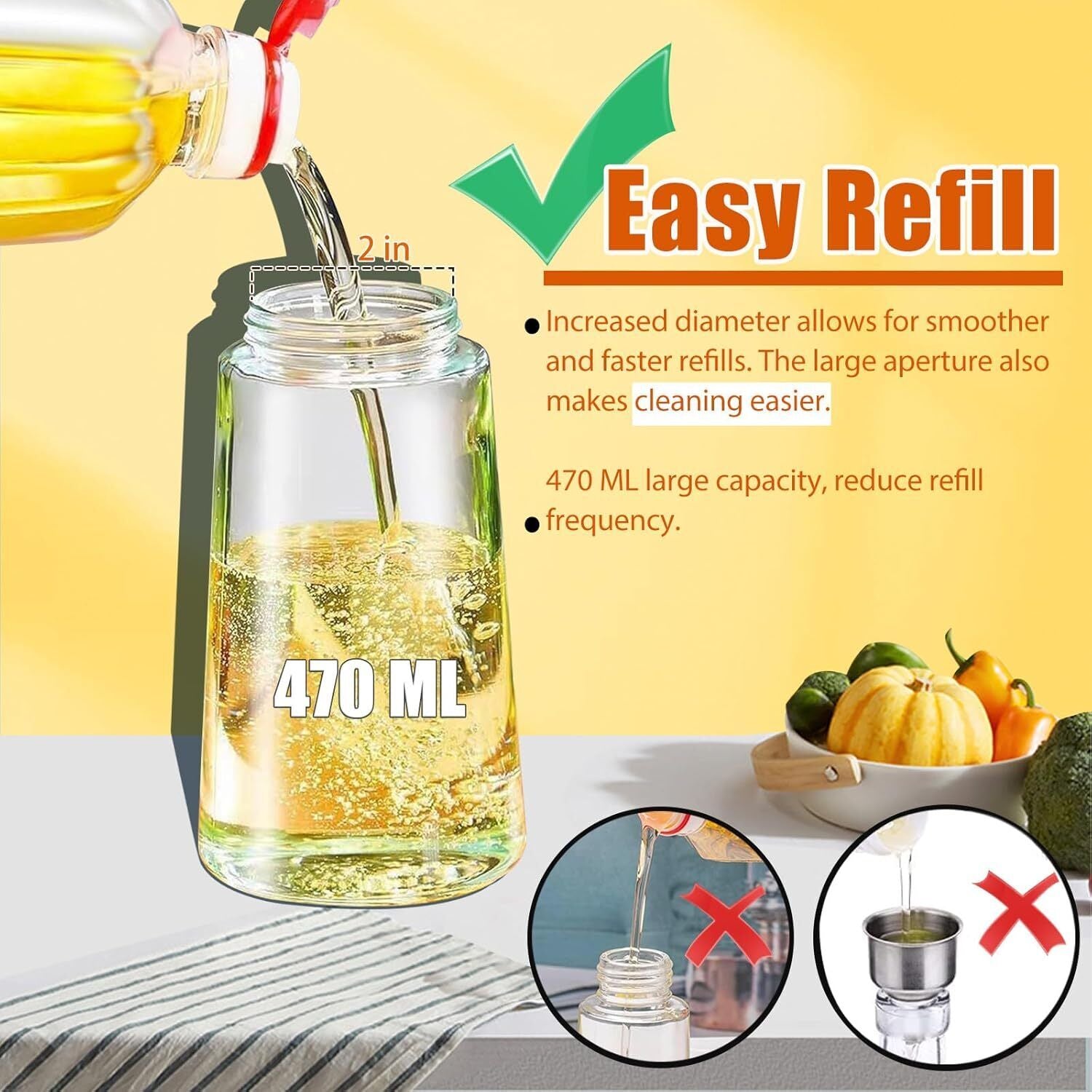 16Oz Cooking Oil Dispenser Bottle for Kitchen 2-In-1 Olive Oil Dispenser and Oil Spray