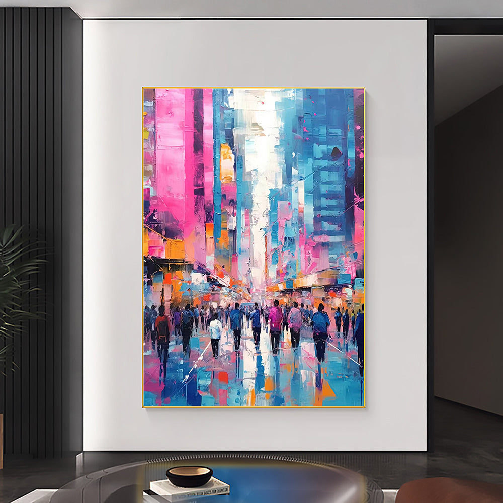 Hand Painted Oil Painting Abstract Cityscape Oil Painting on Canvas Original Urban Scenery Painting Modern Building Art Living room Wall Decor Custom Wall Art