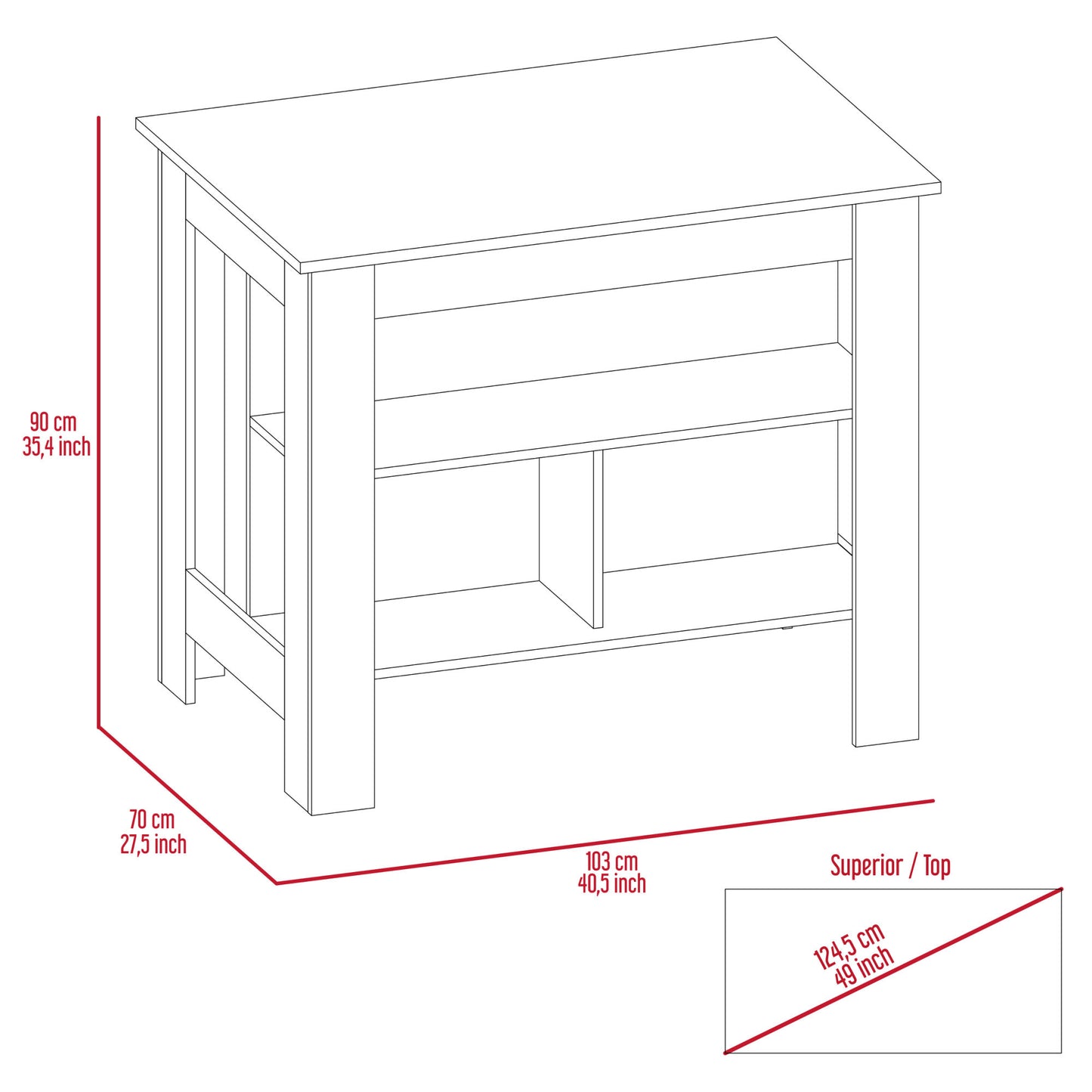 Rockaway 3-Shelf Kitchen Island Black and Ibiza Marble