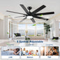 72 inch Large Ceiling Fans with Lights and Remote, Indoor/Outdoor Black Modern Ceiling Fan for Kitchen Living Room Patio, 6 Speed Reversible Quiet DC Motor, Dual Finish 8 Blades