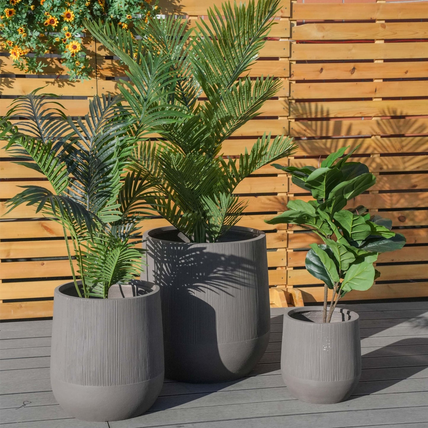 Outdoor Garden Faux Cement Pattern Planters Set of 3 with Drainage Holes