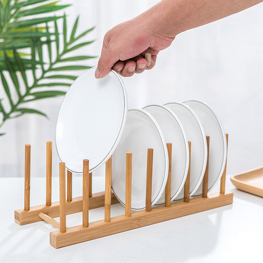 1pc Bamboo Dish Plate Bowl Drainer Storage; Cup Book Pot Lid Cutting Board Drying Rack; Stand Drainer Storage Holder Organizer Kitchen Cabinet; Keep Dry