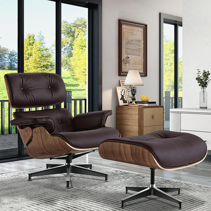 Living Room Standard Size Lounge Chair Armchair With Ottoman Genuine Leather Swivel Chair