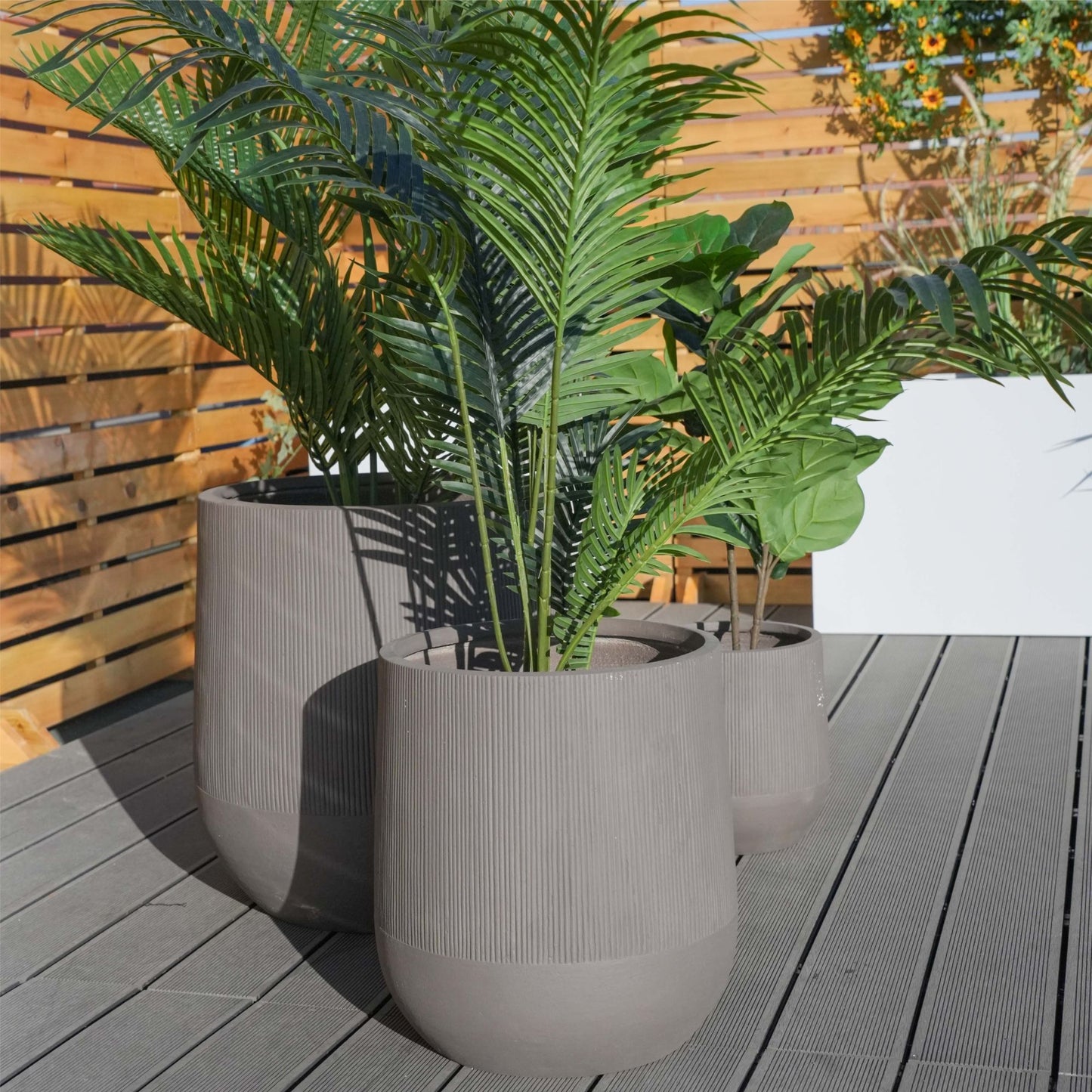 Outdoor Garden Faux Cement Pattern Planters Set of 3 with Drainage Holes