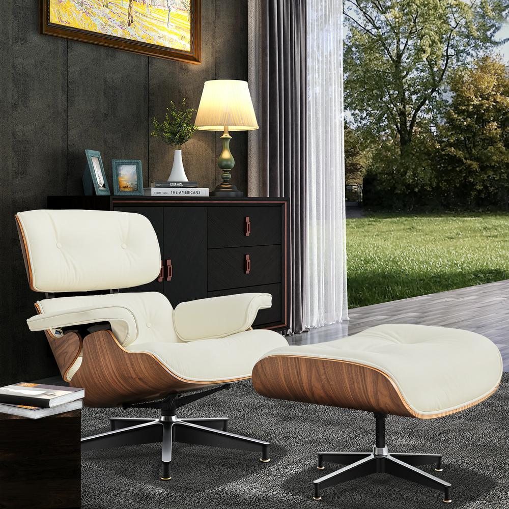 Living Room Standard Size Lounge Chair Armchair With Ottoman Genuine Leather Swivel Chair