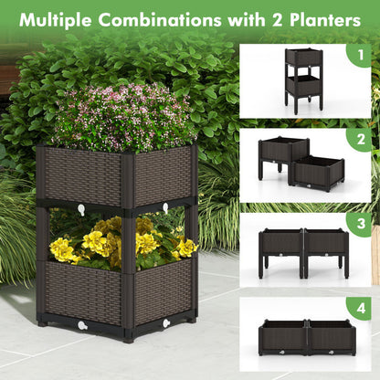 2 Set Elevated Plastic Raised Garden Bed Planter Kit for Flower Vegetable Grow