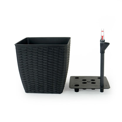 2-Pack Self-watering Planter - Hand Woven Wicker - Thin Square - Espresso