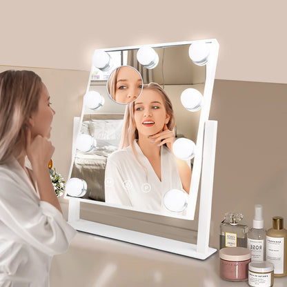 Hollywood Makeup Mirror with Lights, Lighted Vanity Mirror with 9 Dimmable Bulbs and 3 Color Lighting Modes, Smart Touch Control, Plug in Light Up Mirror