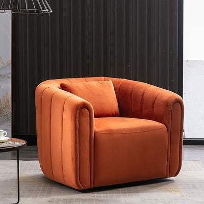 ANJ Swivel Barrel Chair with Plump Pillow, Modern Channel Dutch Velvet Accent Chair, Comfy Round Armchair, Swivel Accent Chairs