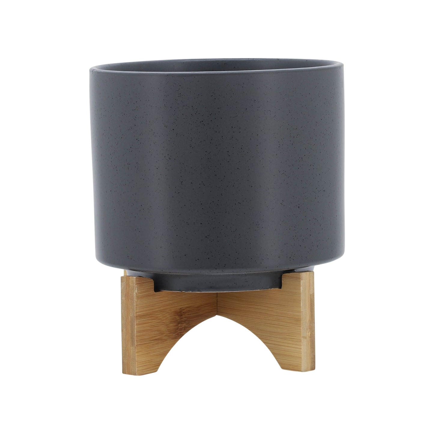 8" PLANTER W/ WOOD STAND, MATTE GRAY