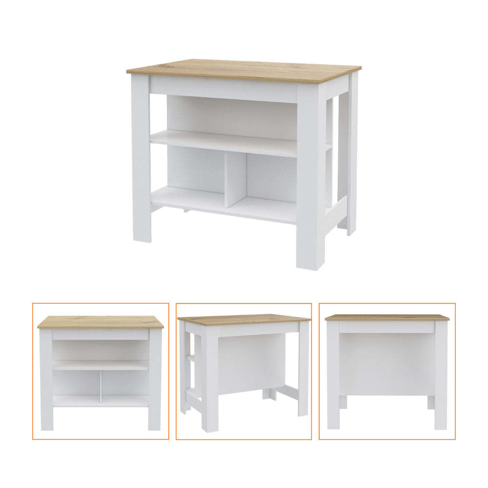 Caledon 2 Piece Kitchen Set, Kitchen Island + Upper Wall Cabinet , White /Walnut