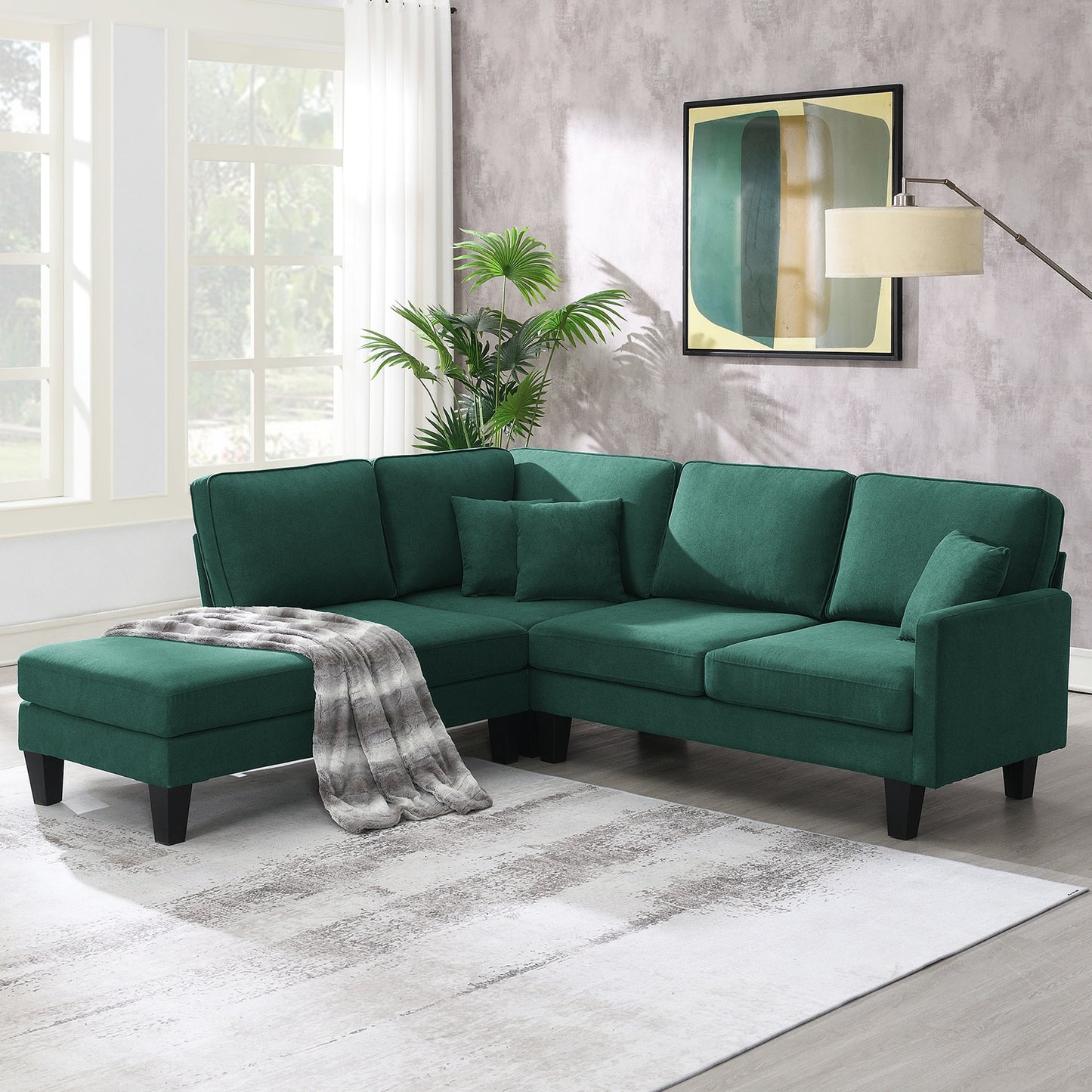 Terrycloth Modern Sectional Sofa,5-Seat Practical Couch Set with Chaise Lounge w 3 pillows