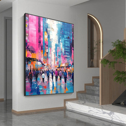 Hand Painted Oil Painting Abstract Cityscape Oil Painting on Canvas Original Urban Scenery Painting Modern Building Art Living room Wall Decor Custom Wall Art