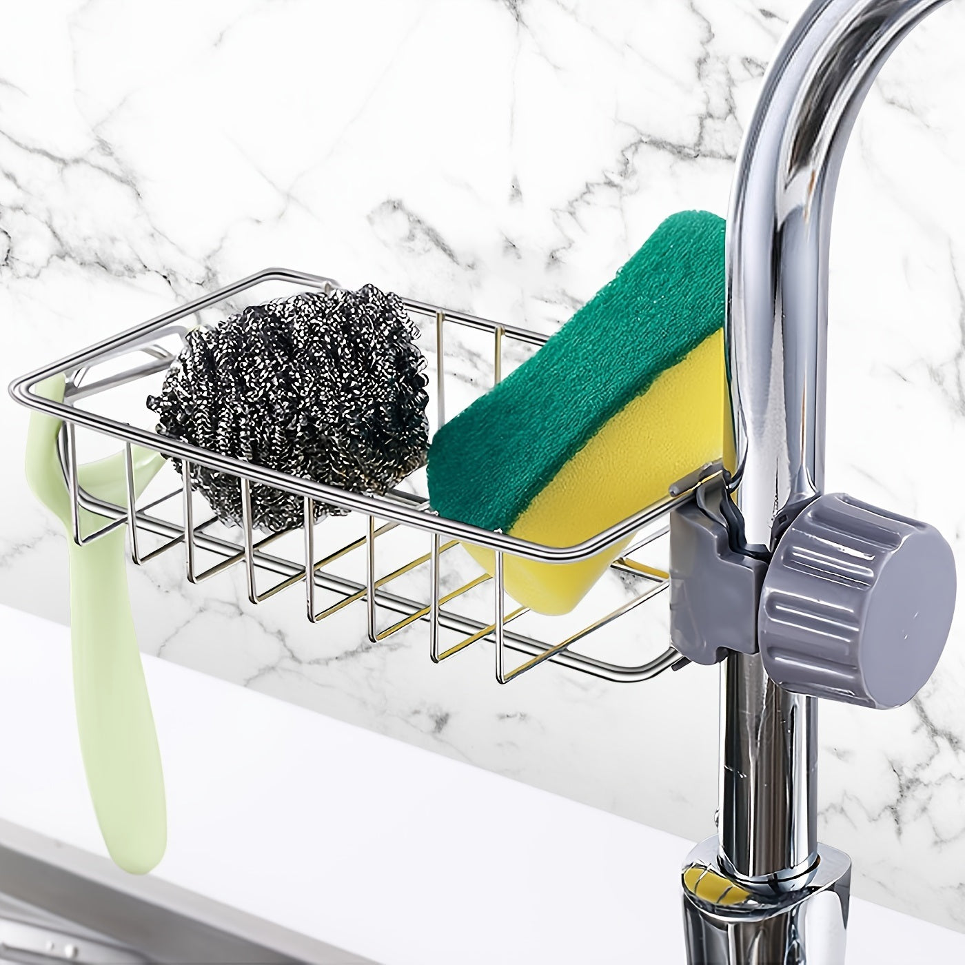 1pc Sink Storage Rack; Kitchen Stainless Steel Sink Shelving For Putting Sponges; Scrubbers; Towel