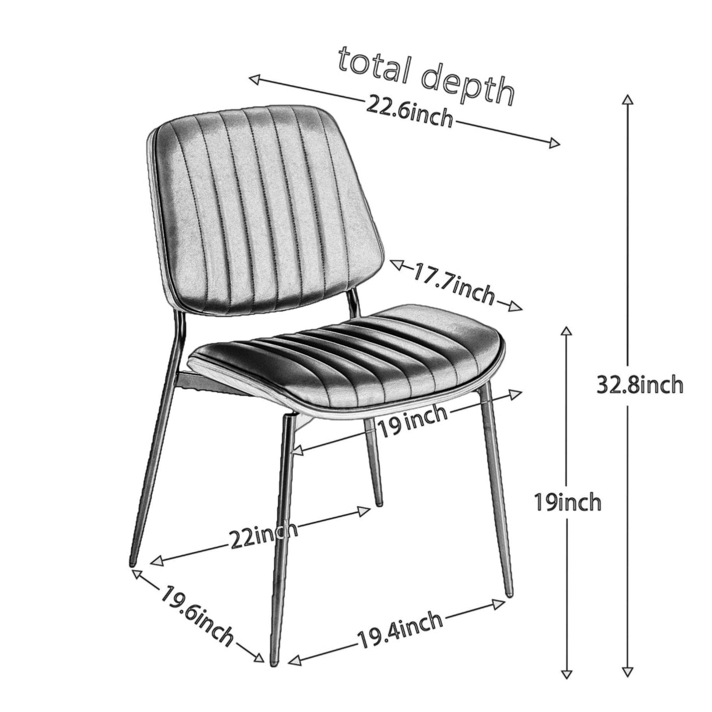 A&A Furniture, Dining Chairs Set of 2 Mid Century Modern Retro Faux Leather Chair with Walnut Bentwood Back Upholstered Seat Metal Legs Adjustable Foot for Kitchen Dining Room Chairs(Black PU)