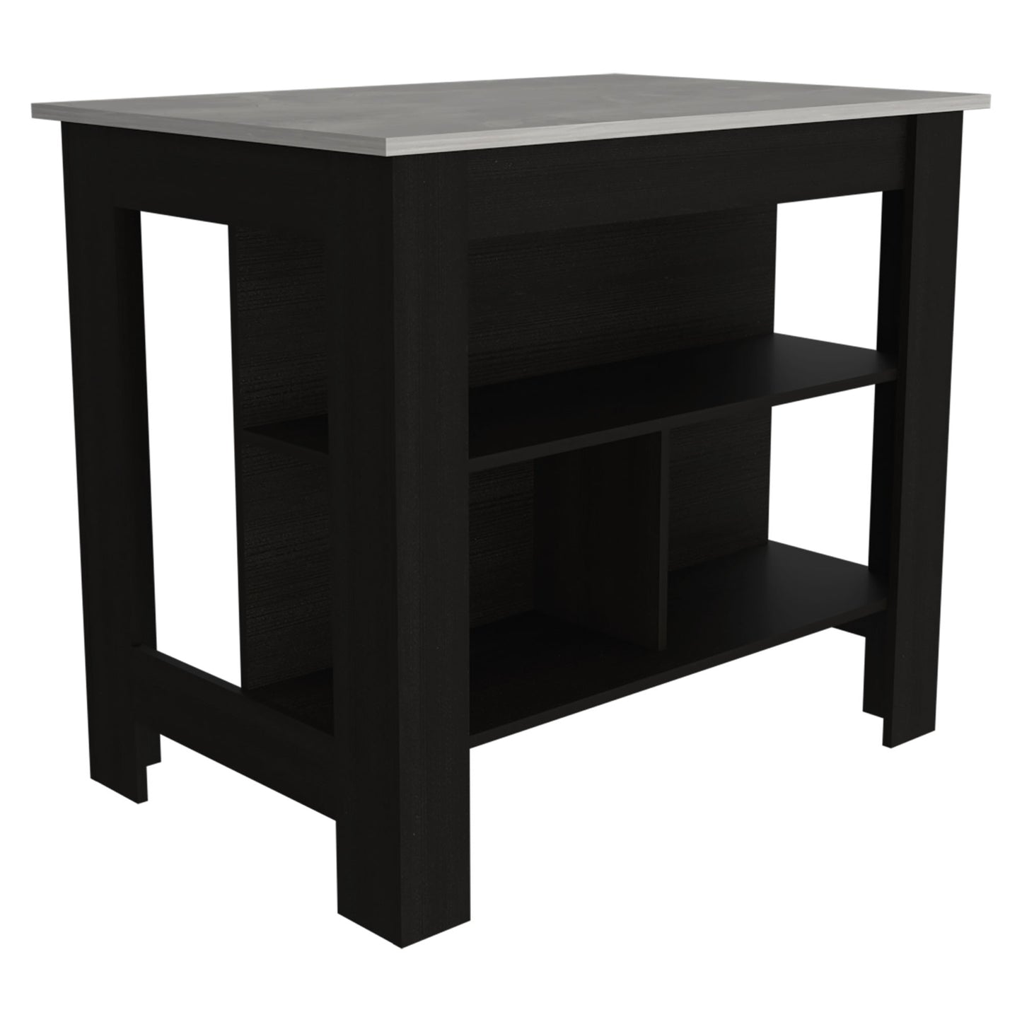 Rockaway 3-Shelf Kitchen Island Black and Ibiza Marble