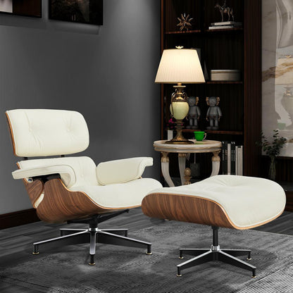 Living Room Standard Size Lounge Chair Armchair With Ottoman Genuine Leather Swivel Chair