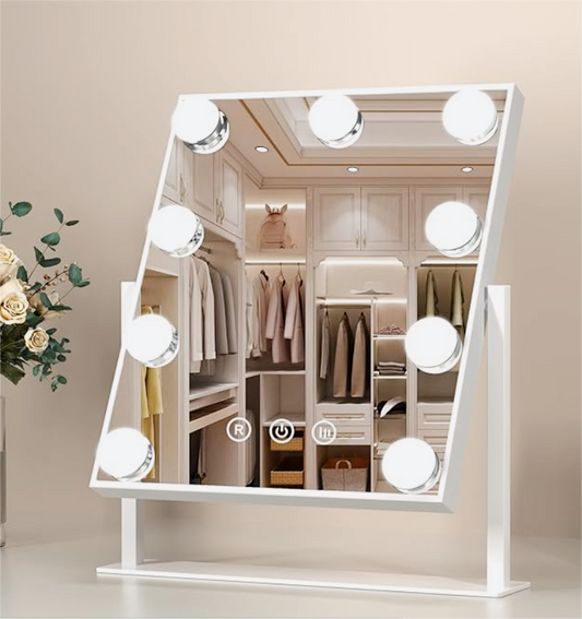 Hollywood Makeup Mirror with Lights, Lighted Vanity Mirror with 9 Dimmable Bulbs and 3 Color Lighting Modes, Smart Touch Control, Plug in Light Up Mirror