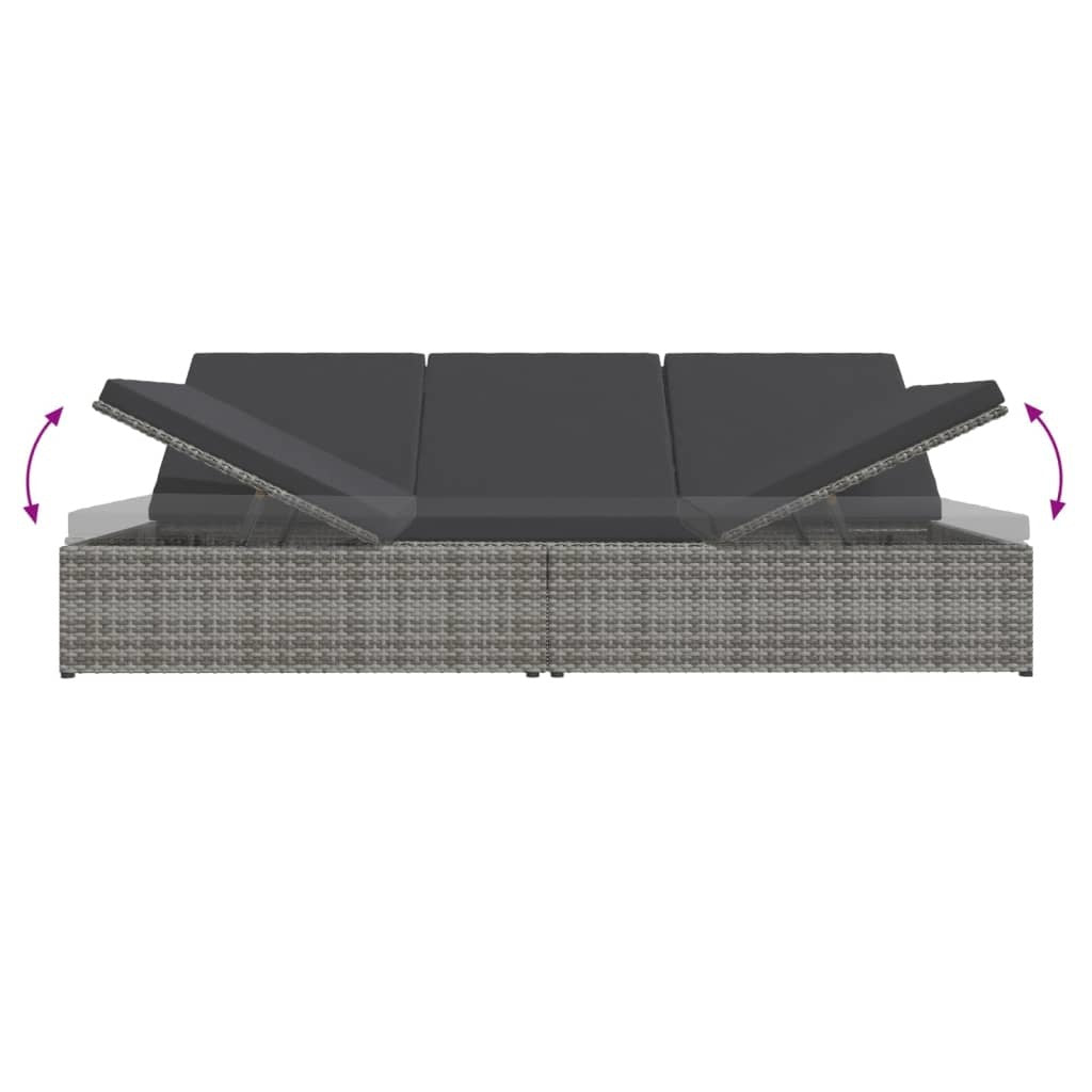 Convertible Sun Bed with Cushions Poly Rattan Dark Gray