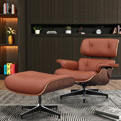 Living Room Standard Size Lounge Chair Armchair With Ottoman Genuine Leather Swivel Chair