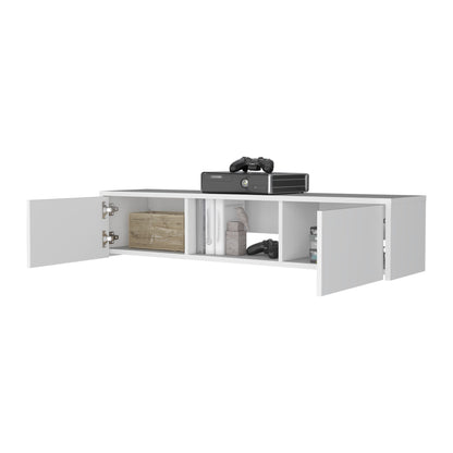 Tabor Floating TV Stand, Wall Unit with 2 Doors and Open Shelf