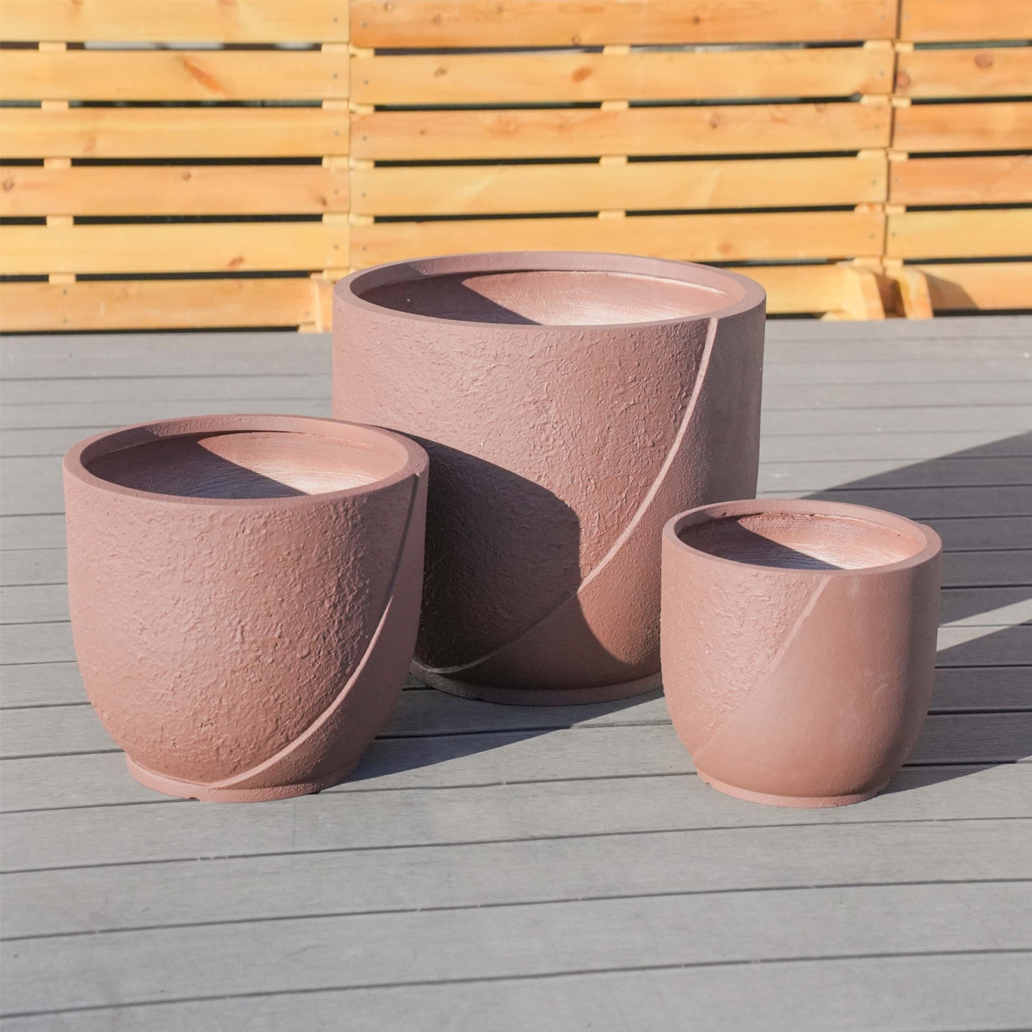 Garden Patio Faux Cement Pattern Planters Set of 3 with Drainage Holes