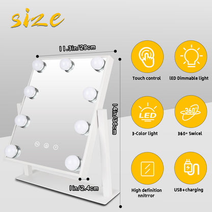 Hollywood Makeup Mirror with Lights, Lighted Vanity Mirror with 9 Dimmable Bulbs and 3 Color Lighting Modes, Smart Touch Control, Plug in Light Up Mirror