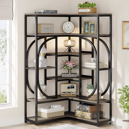 Corner Bookshelf of 7-Shelf, Tall L-shaped Stand Display Rack with Storage, Metal Frame, Easy Assembly, Book Shelves