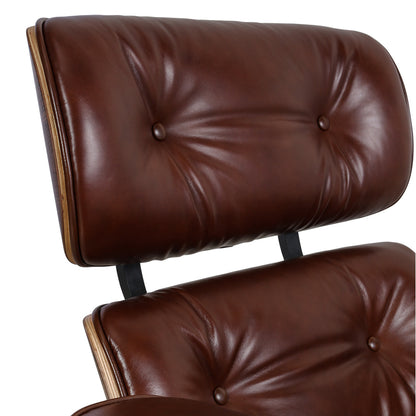 Living Room Standard Size Lounge Chair Armchair With Ottoman Genuine Leather Swivel Chair