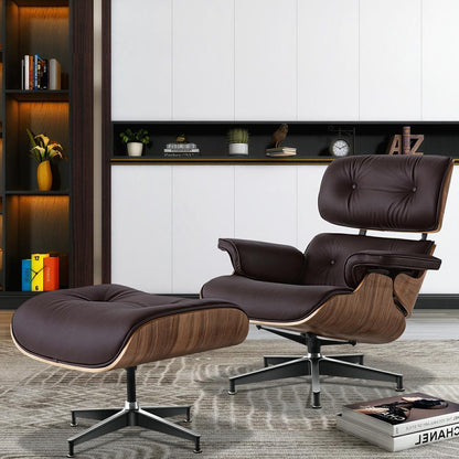 Living Room Standard Size Lounge Chair Armchair With Ottoman Genuine Leather Swivel Chair