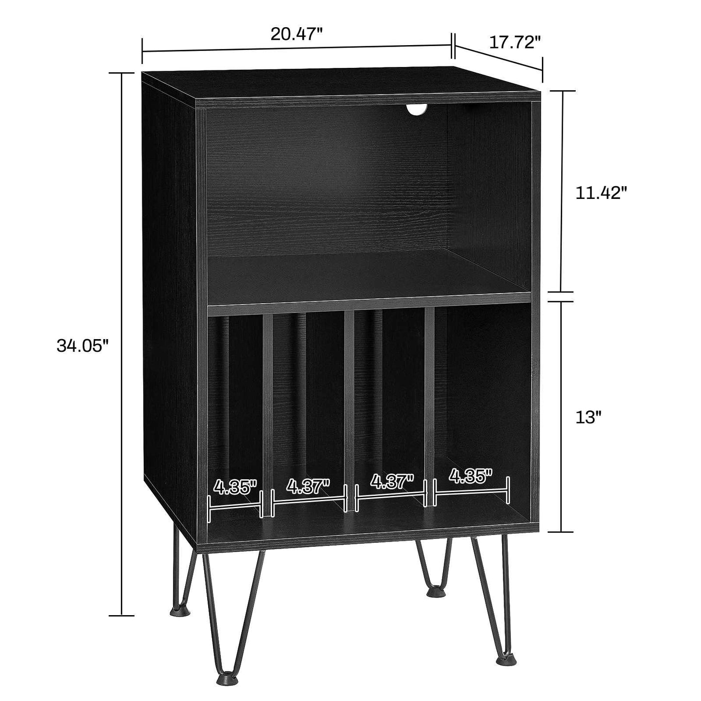 CD Rack Record Player Stand with LED Lights Record Storage Stand LED with Metal Hairpin Legs Record Table Player for Living Room