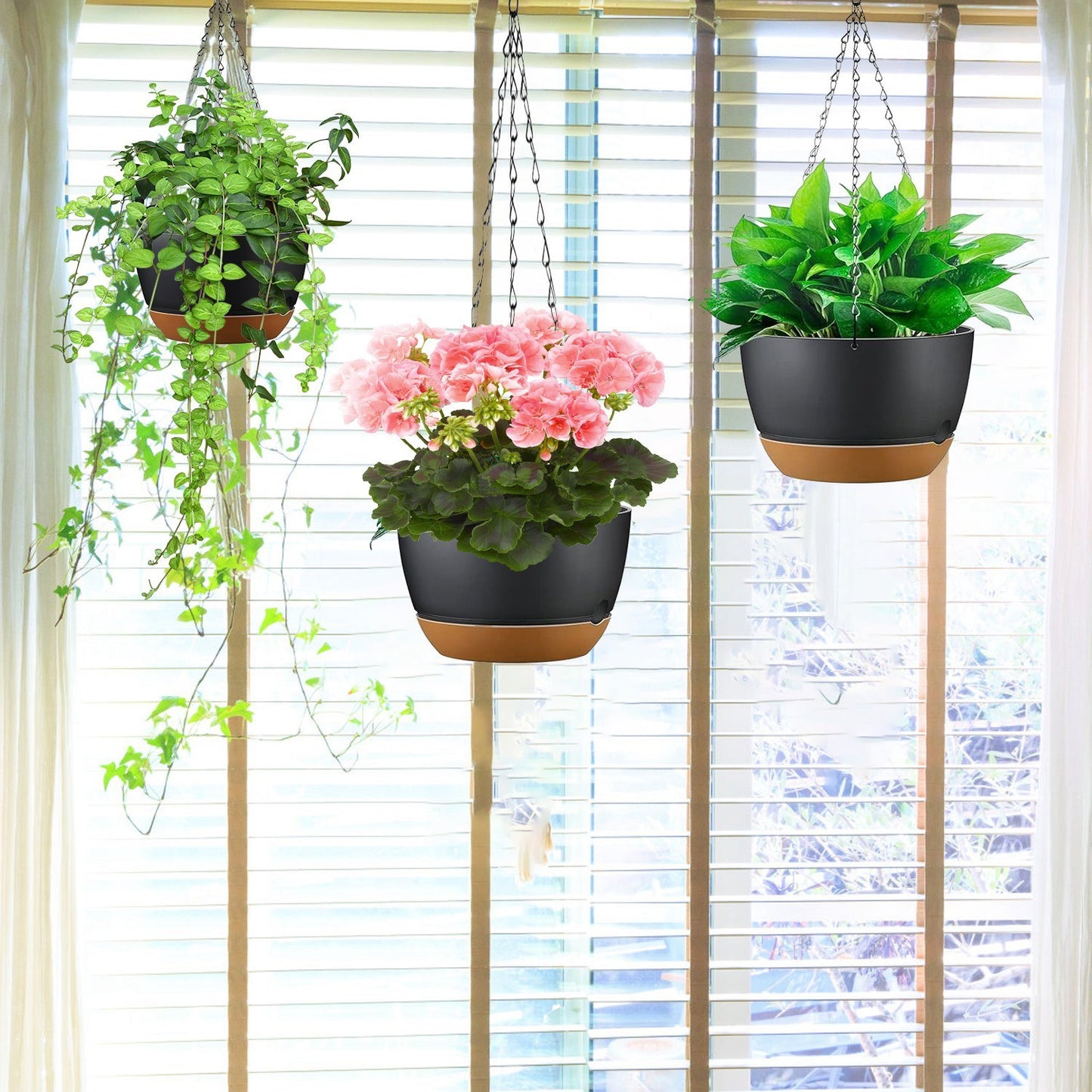 Hanging Planter with Drainage Holes Removable Self-Watering Tray Plastic Hanging