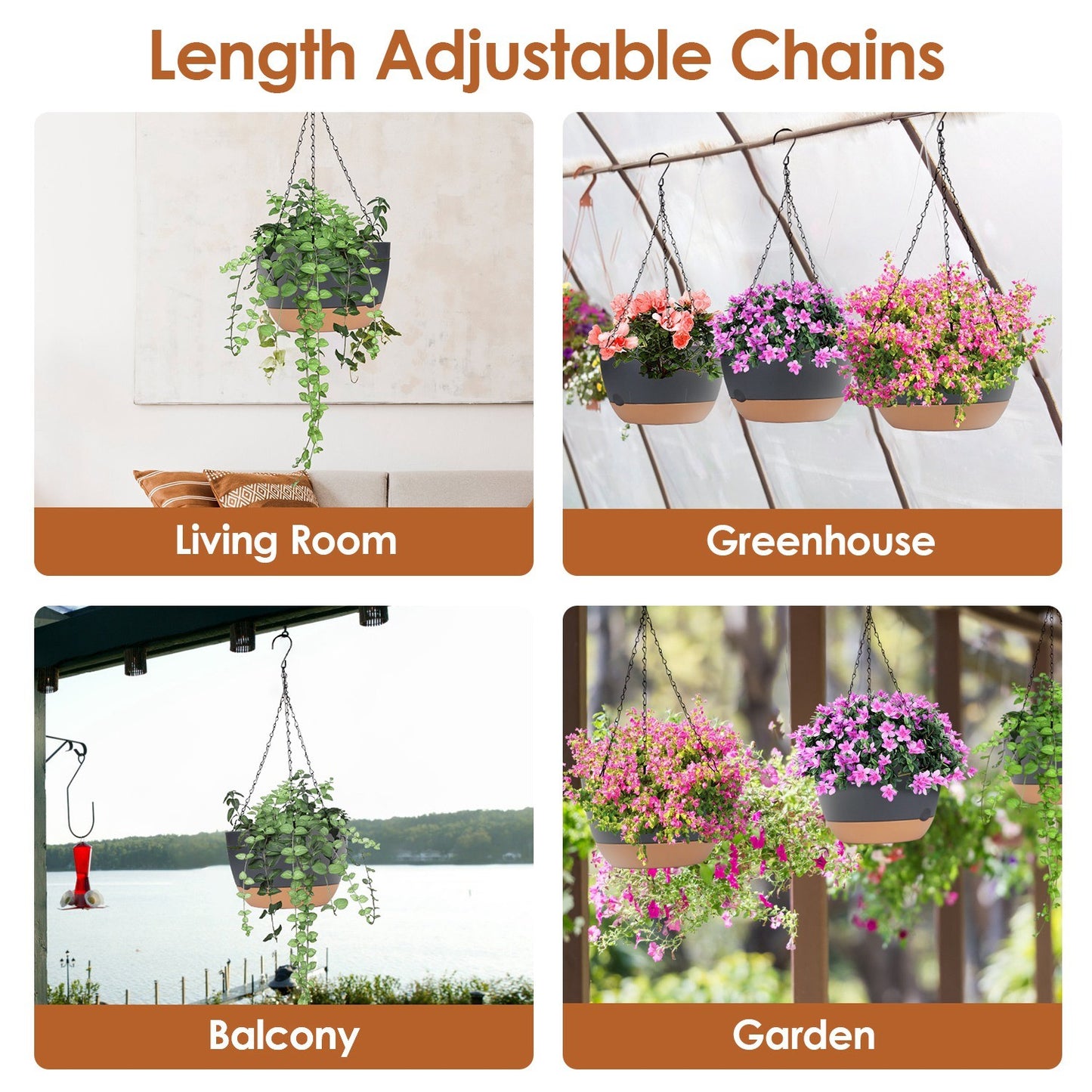 Hanging Planter with Drainage Holes Removable Self-Watering Tray Plastic Hanging