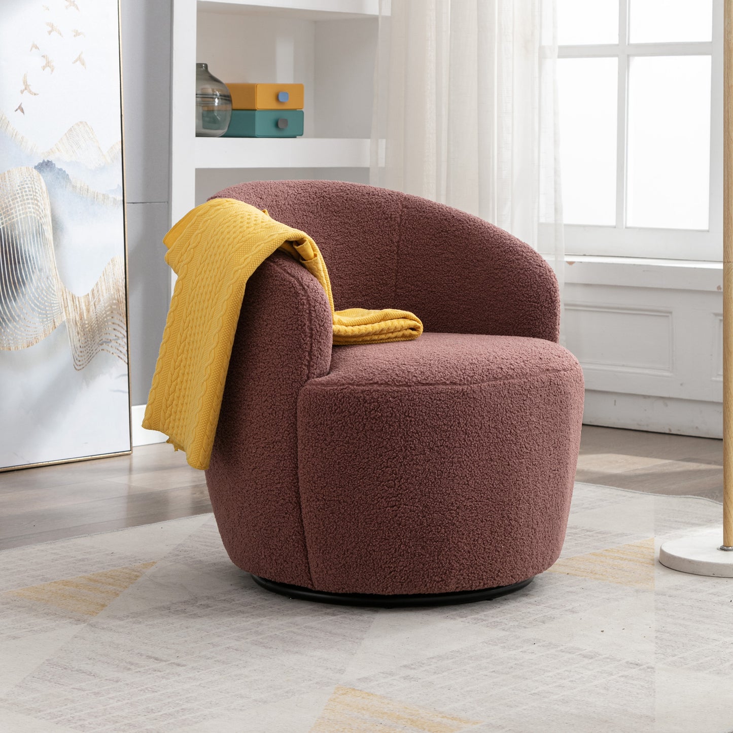 fabric swivel accent armchair barrel chair with black powder coating metal ring