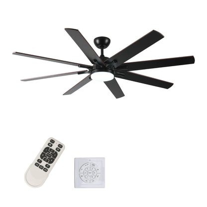 72 inch Large Ceiling Fans with Lights and Remote, Indoor/Outdoor Black Modern Ceiling Fan for Kitchen Living Room Patio, 6 Speed Reversible Quiet DC Motor, Dual Finish 8 Blades