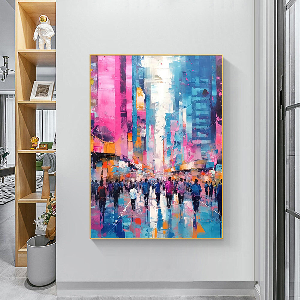 Hand Painted Oil Painting Abstract Cityscape Oil Painting on Canvas Original Urban Scenery Painting Modern Building Art Living room Wall Decor Custom Wall Art