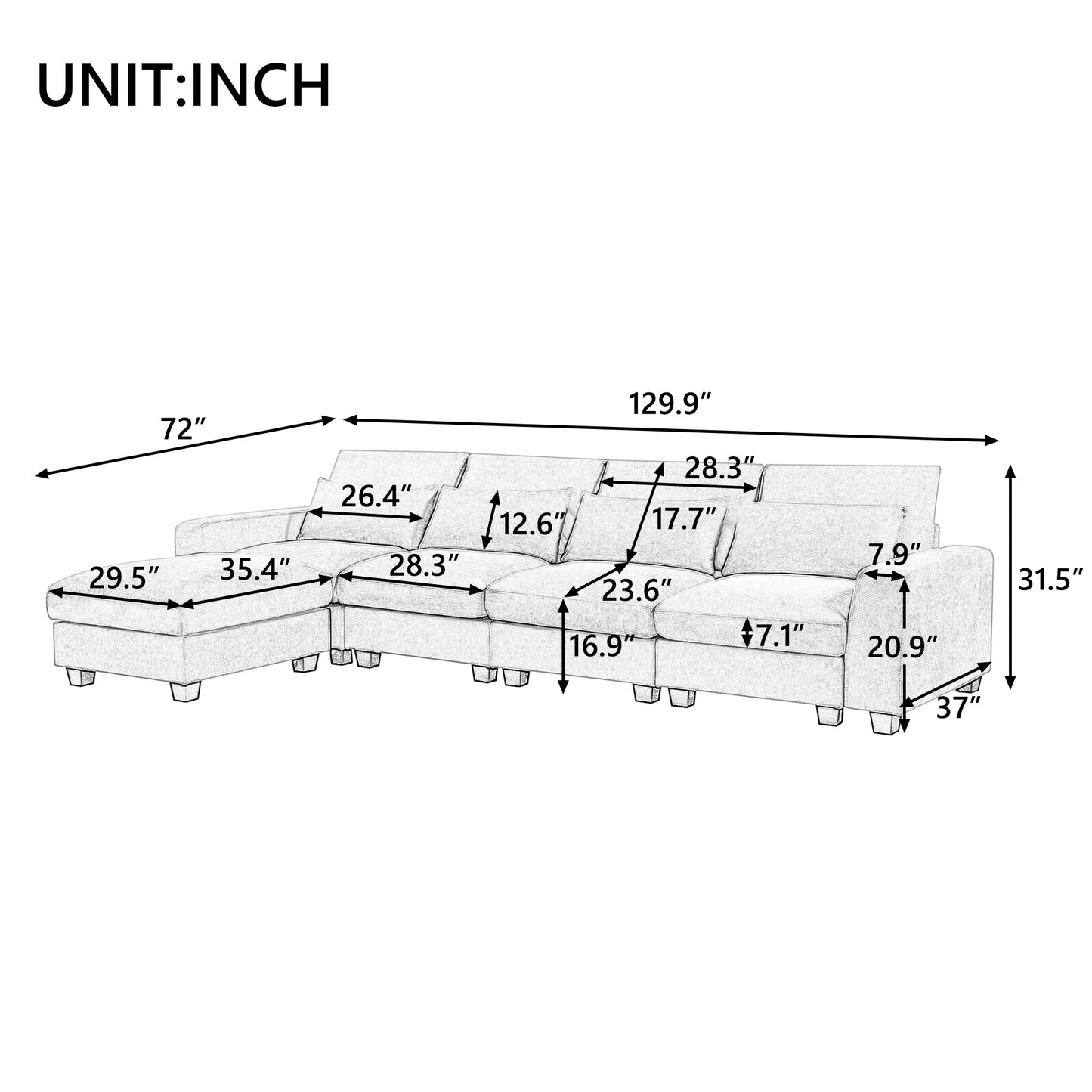 U_Style Modern Large L-Shape Feather Filled Sectional Sofa