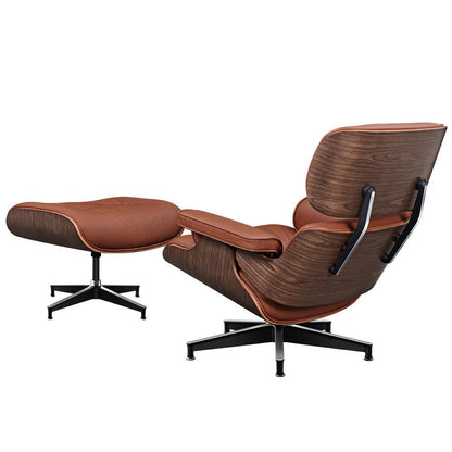 Living Room Standard Size Lounge Chair Armchair With Ottoman Genuine Leather Swivel Chair