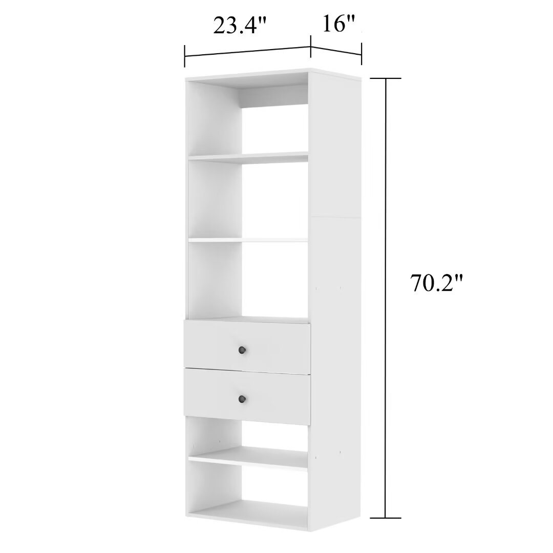 Livelylodge Wooden Modular Closet System :Closet Organizer Modern Open Wardrobe Closet System with 2 Drawers for Bedroom&Coatroom White Finish