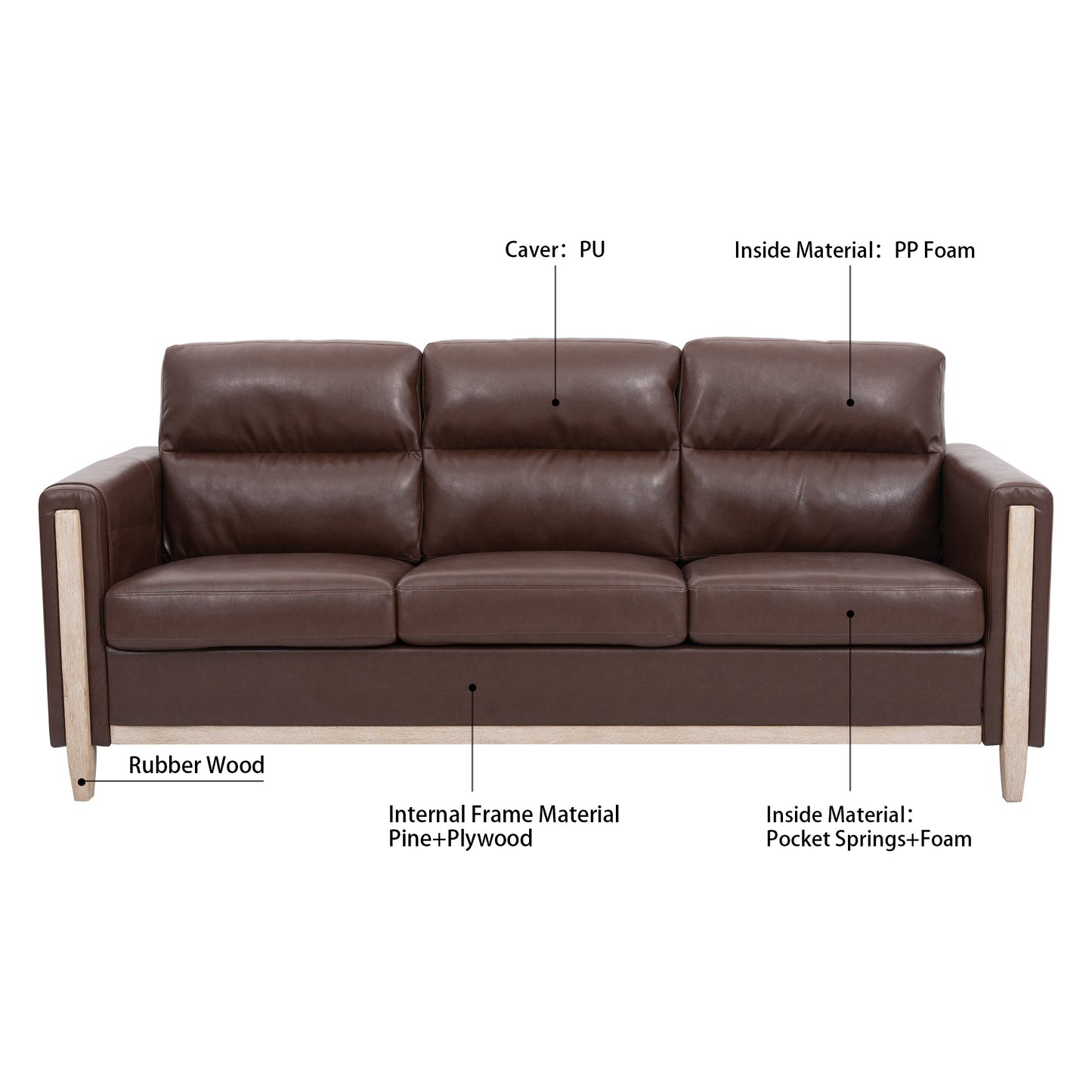 Comfortable Solid Wood Three-Seater Sofa