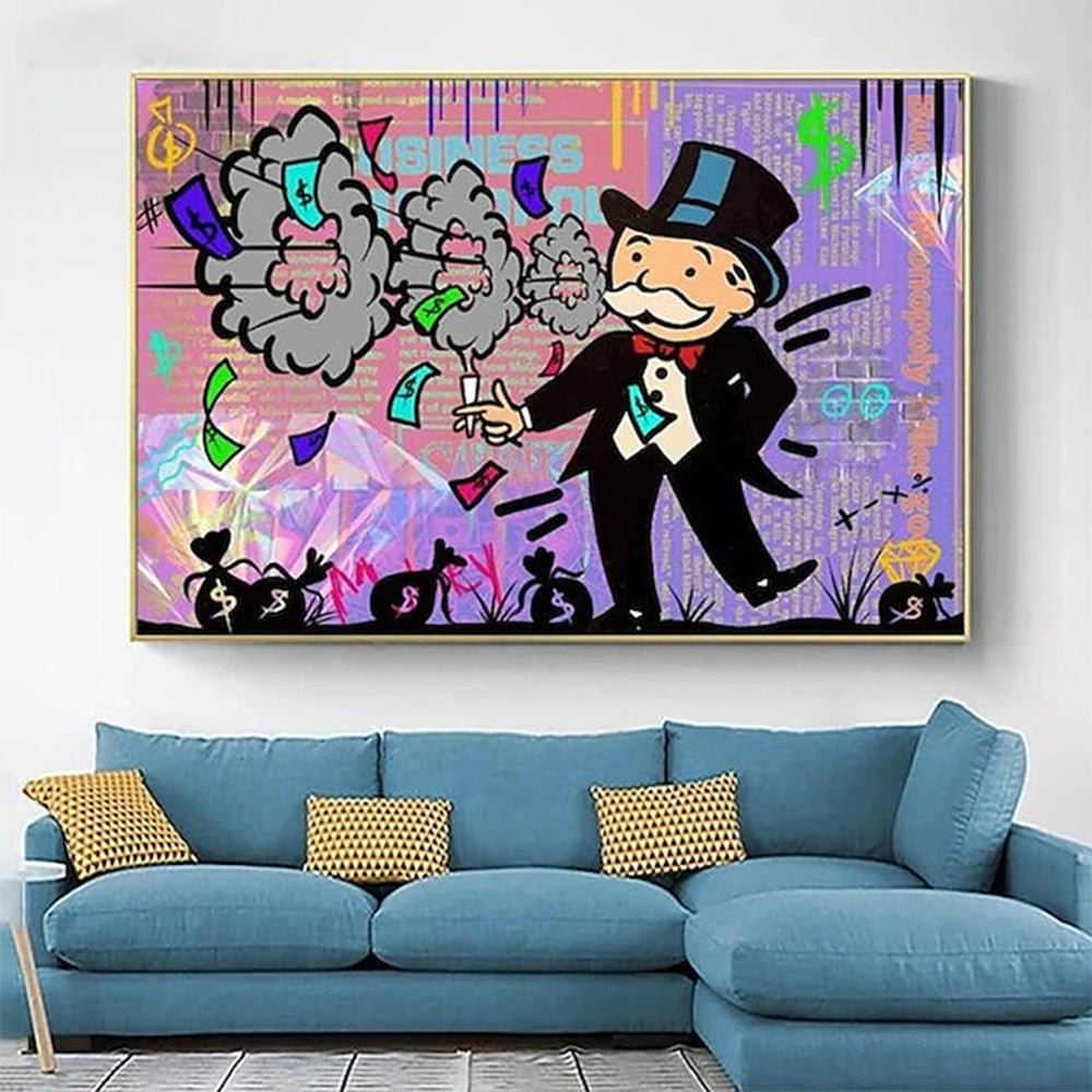 Hand Painted Oil Painting Street Art Abstract Alec Monopoly Painting Modern Living Room Hallway Bedroom Luxurious Decorative Painting