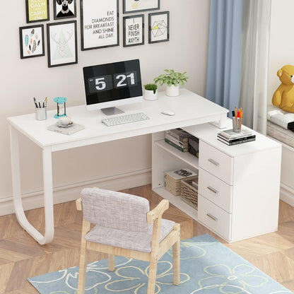 Home Office Computer Desk Corner Desk With Power Outlet Laptop Table Bed 3 Drawers and 2 Shelves Gamer Desks Furniture Mesa Pc