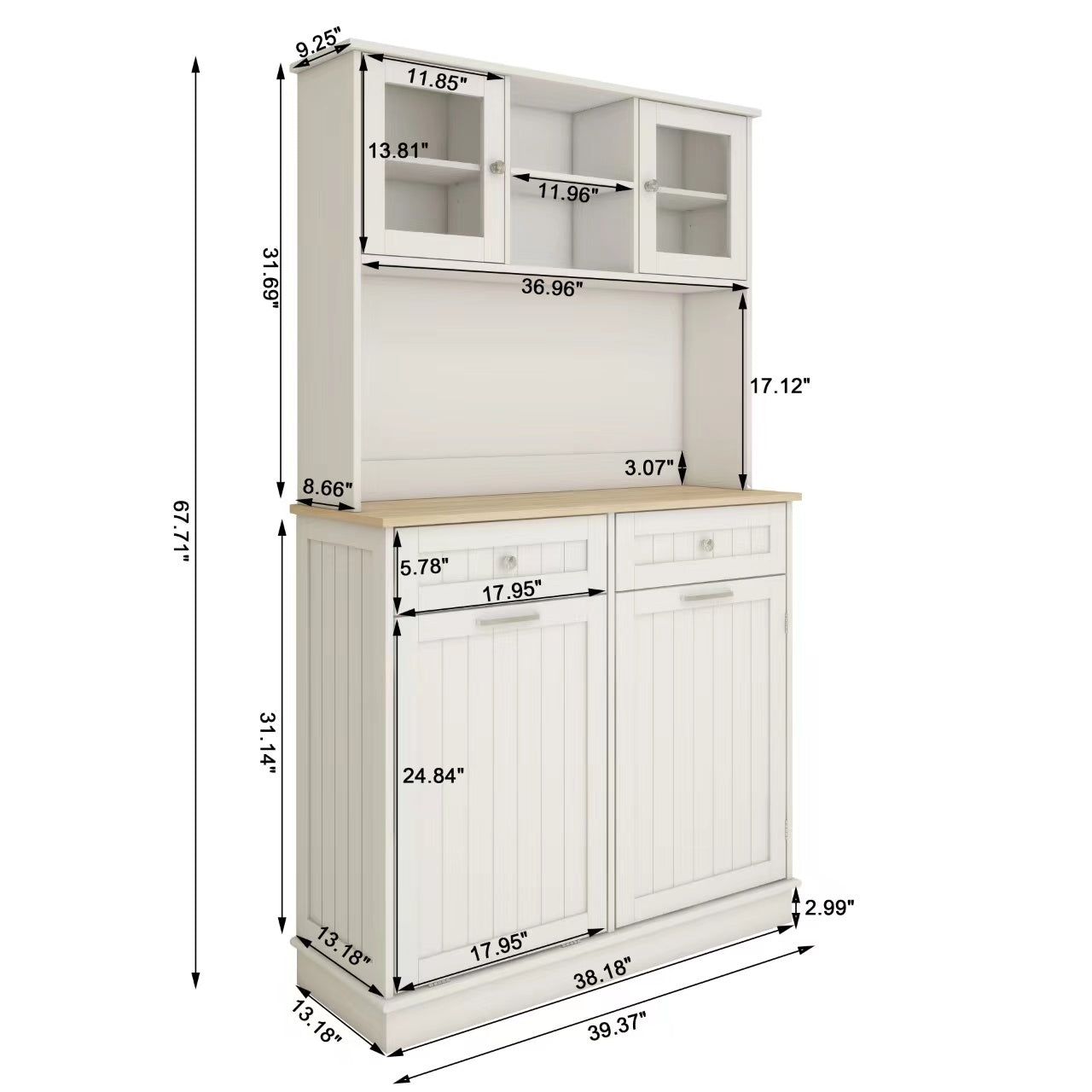 Tall Kitchen Trash Can Storage Cabinet with 3 Adjustable Shelves, 2 Drawers and 1 Tilt Out Trash Cabinet for Kitchen, Dinning Room, Living Room-White