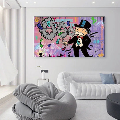 Hand Painted Oil Painting Street Art Abstract Alec Monopoly Painting Modern Living Room Hallway Bedroom Luxurious Decorative Painting