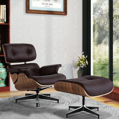 Living Room Standard Size Lounge Chair Armchair With Ottoman Genuine Leather Swivel Chair