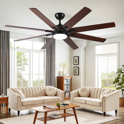 72 inch Large Ceiling Fans with Lights and Remote, Indoor/Outdoor Black Modern Ceiling Fan for Kitchen Living Room Patio, 6 Speed Reversible Quiet DC Motor, Dual Finish 8 Blades