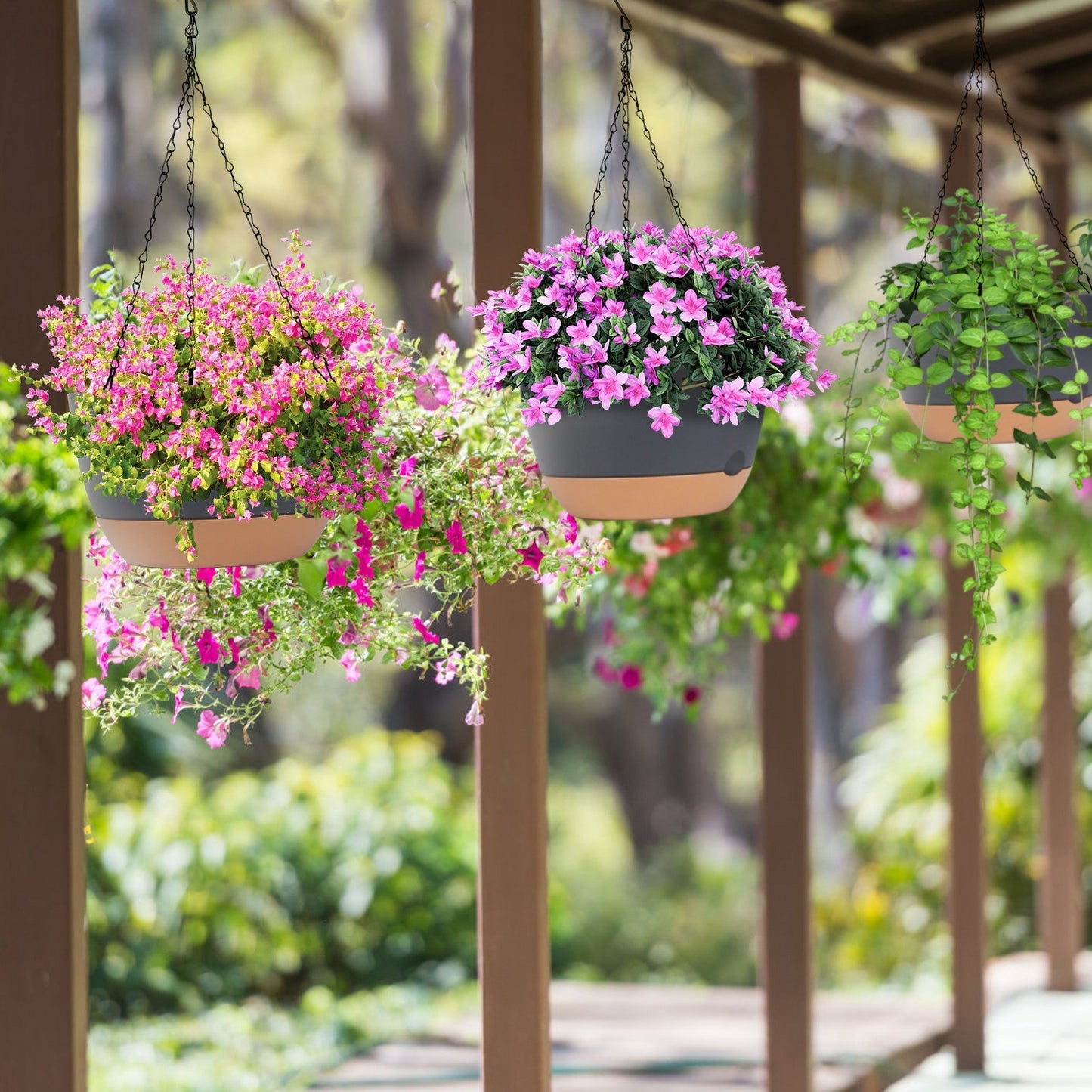 Hanging Planter with Drainage Holes Removable Self-Watering Tray Plastic Hanging