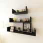 3 Black MDF U-Shaped Floating Wall Display Shelves Book/DVD Storage