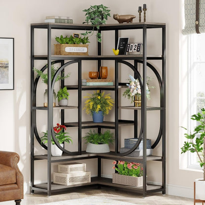 Corner Bookshelf of 7-Shelf, Tall L-shaped Stand Display Rack with Storage, Metal Frame, Easy Assembly, Book Shelves